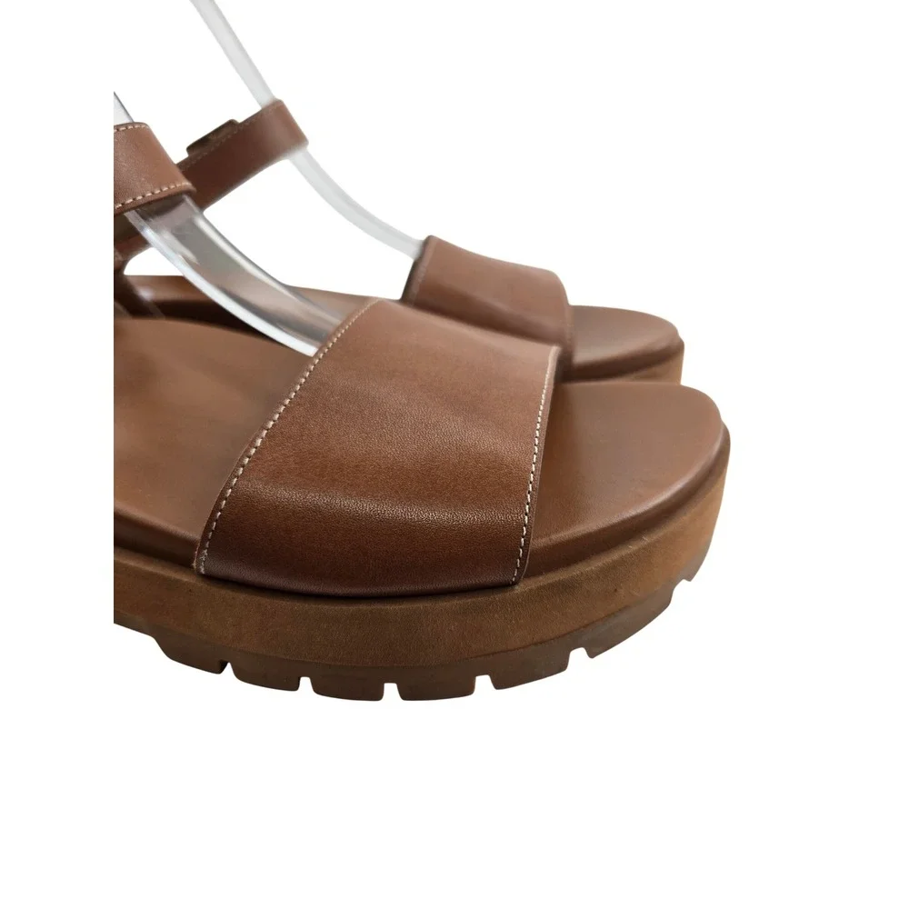Vionic Jamie Tan Leather Platform Ankle Strap Lug Sole Sandals Womens 8.5